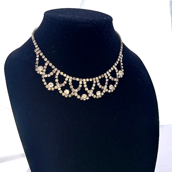 PRINCESS NECKLACE choker vintage  silvertone 16" - Picture 1 of 9
